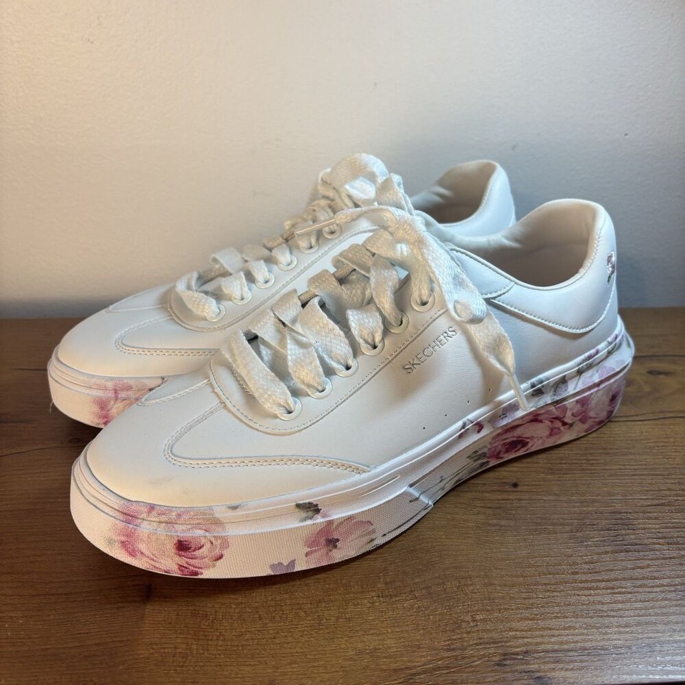 NEW Skechers Cordova Classic Washble Lace Up Sneakers Painted Floral White SZ 11